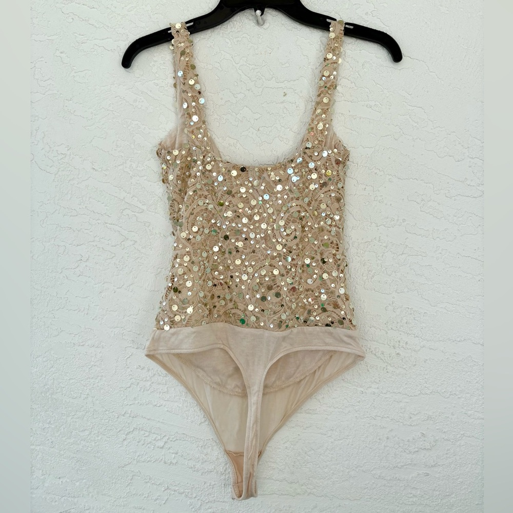 Free People At First Sight Sequence Bodysuit In Pink Pearl Small Petite - Picture 5 of 10